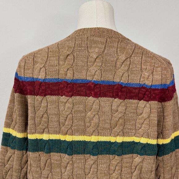 Polo Ralph Lauren Striped Cable Knit Cardigan Camel Wool Cotton XL Preppy $499 - Picture 8 of 13